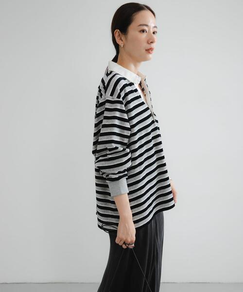 URBAN RESEARCH（アーバンリサーチ）の「『UR TECH』ベロアボーダーラガーシャツ（Tシャツ/カットソー・レディース・レッド系その他/グレー系その他・FREE）」の5枚目の写真