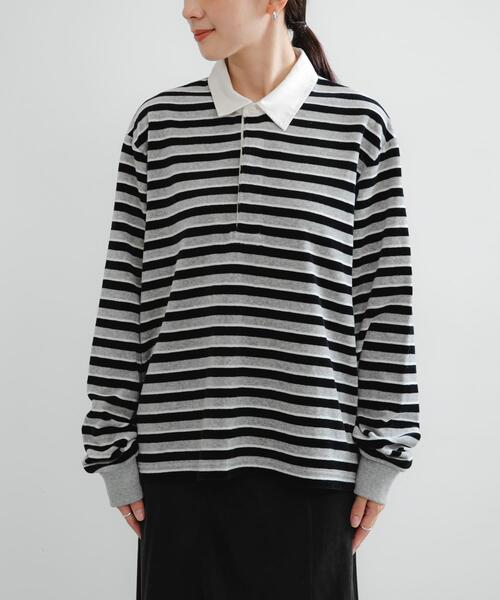 セール】『UR TECH』ベロアボーダーラガーシャツ（Tシャツ/カットソー