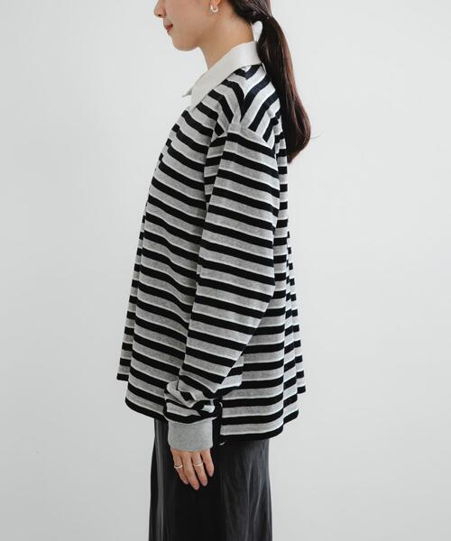 セール】『UR TECH』ベロアボーダーラガーシャツ（Tシャツ/カットソー