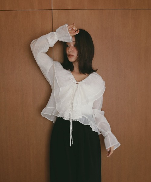 N WITH.（エヌウィズ）の「ラッフルブラウス（シャツ/ブラウス・レディース・ブラック/ホワイト・FREE）」の10枚目の写真
