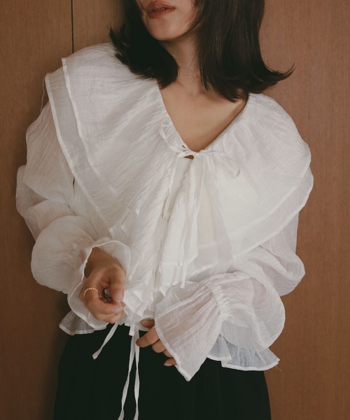 N WITH.（エヌウィズ）の「ラッフルブラウス（シャツ/ブラウス・レディース・ブラック/ホワイト・FREE）」の3枚目の写真