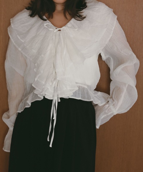 N WITH.（エヌウィズ）の「ラッフルブラウス（シャツ/ブラウス・レディース・ブラック/ホワイト・FREE）」の6枚目の写真