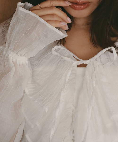 N WITH.（エヌウィズ）の「ラッフルブラウス（シャツ/ブラウス・レディース・ブラック/ホワイト・FREE）」の14枚目の写真