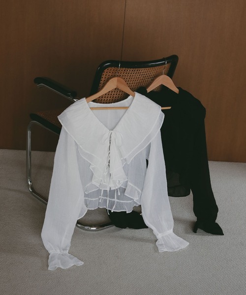 N WITH.（エヌウィズ）の「ラッフルブラウス（シャツ/ブラウス・レディース・ブラック/ホワイト・FREE）」の9枚目の写真