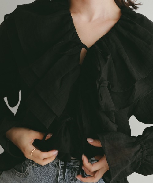 N WITH.（エヌウィズ）の「ラッフルブラウス（シャツ/ブラウス・レディース・ブラック/ホワイト・FREE）」の13枚目の写真