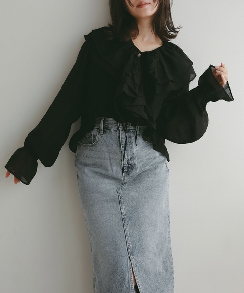 N WITH.（エヌウィズ）の「ラッフルブラウス（シャツ/ブラウス・レディース・ブラック/ホワイト・FREE）」の8枚目の写真