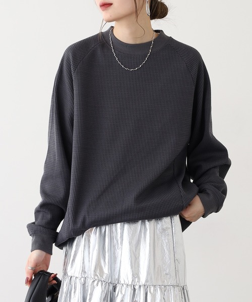 FUNALIVE(ファンアライブ)の「ユニセックス 微起毛 ワッフル ロンT(Tシャツ/カットソー・メンズ・ブラック/アイボリー/オリーブ/チャコールグレー/ネイビー・M/L/LL)」の4枚目の写真
