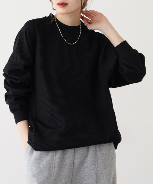 FUNALIVE(ファンアライブ)の「ユニセックス 微起毛 ワッフル ロンT(Tシャツ/カットソー・メンズ・ブラック/アイボリー/オリーブ/チャコールグレー/ネイビー・M/L/LL)」の3枚目の写真