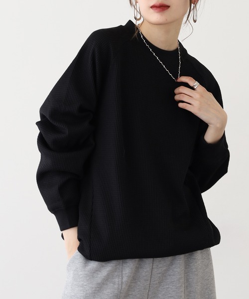 FUNALIVE(ファンアライブ)の「ユニセックス 微起毛 ワッフル ロンT(Tシャツ/カットソー・メンズ・ブラック/アイボリー/オリーブ/チャコールグレー/ネイビー・M/L/LL)」の10枚目の写真