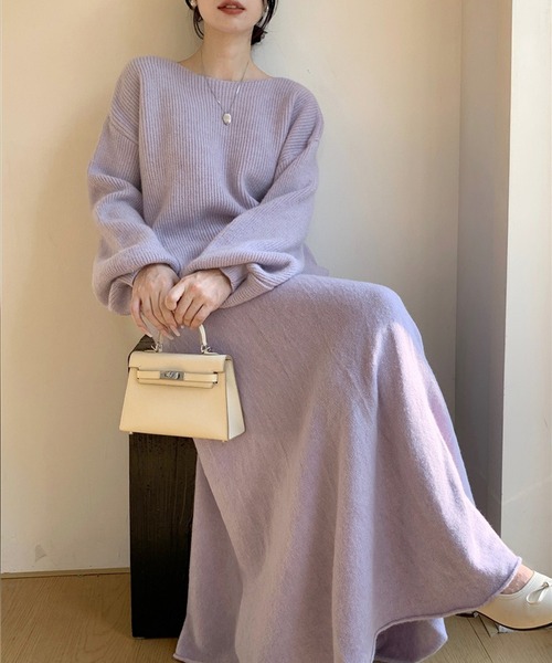 セール】セットアップ ボートネックドロップショルダーニット&ニット