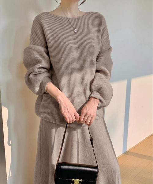 セール】セットアップ ボートネックドロップショルダーニット&ニット