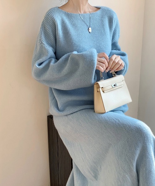 セール】セットアップ ボートネックドロップショルダーニット&ニット