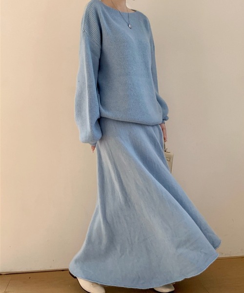 セール】セットアップ ボートネックドロップショルダーニット&ニット