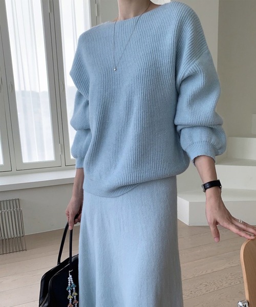 セール】セットアップ ボートネックドロップショルダーニット&ニット