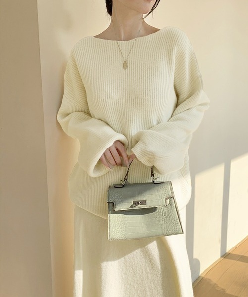 セール】セットアップ ボートネックドロップショルダーニット&ニット