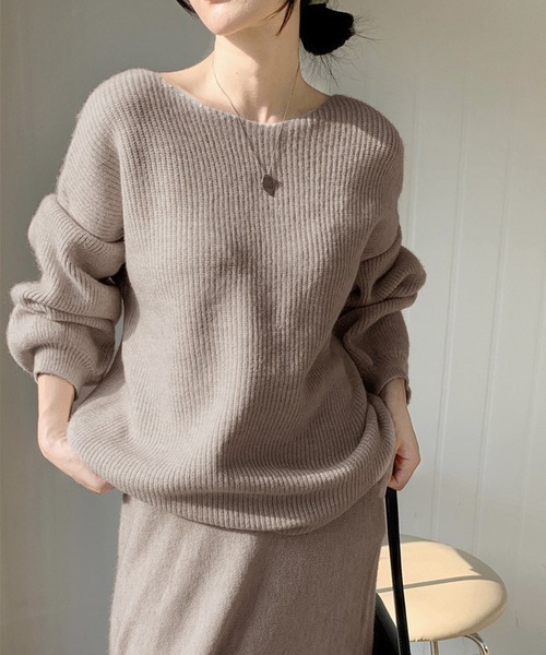 セール】セットアップ ボートネックドロップショルダーニット&ニット