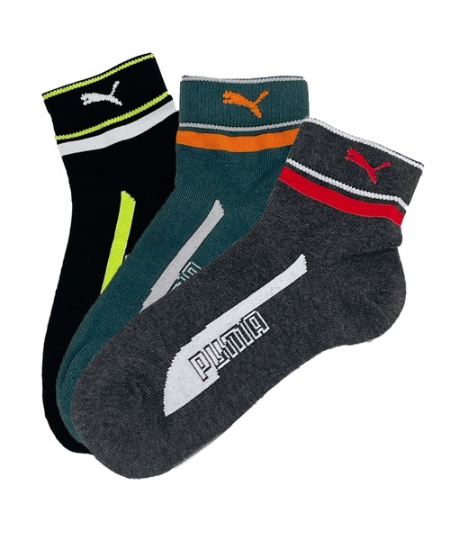 PUMA ブラック グリーン ソックス PUMA プーマ ショートソックス 消臭加工 強くて丈夫 かかとつま先補強