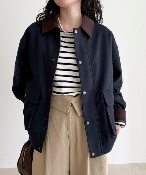 fredy emue（フレディエミュ）の「ツイルカバーオール（ブルゾン・レディース・ネイビー/ベージュ・38）」の4枚目の写真