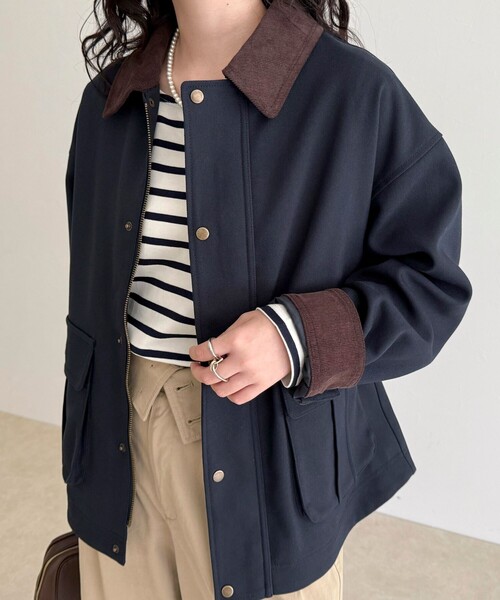 fredy emue（フレディエミュ）の「ツイルカバーオール（ブルゾン・レディース・ネイビー/ベージュ・38）」の7枚目の写真