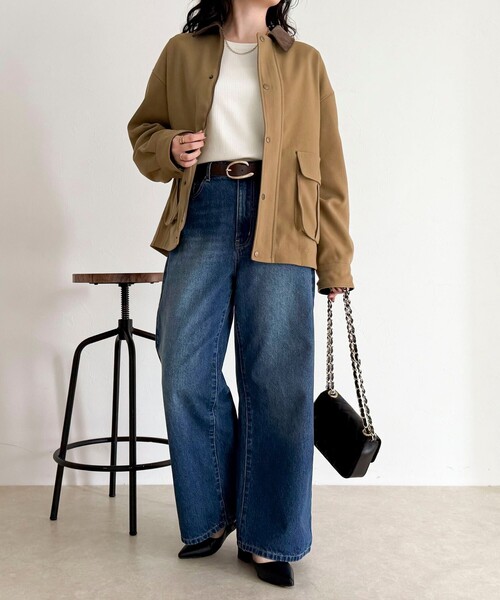 fredy emue（フレディエミュ）の「ツイルカバーオール（ブルゾン・レディース・ネイビー/ベージュ・38）」の16枚目の写真