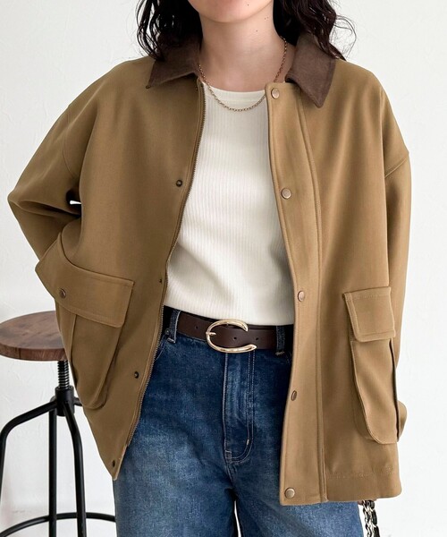 fredy emue（フレディエミュ）の「ツイルカバーオール（ブルゾン・レディース・ネイビー/ベージュ・38）」の17枚目の写真