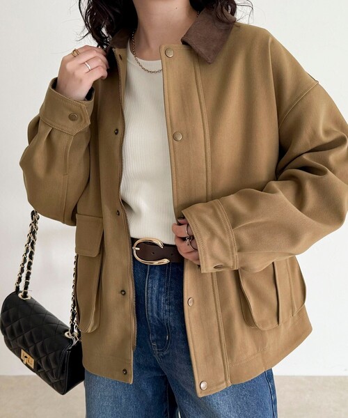 fredy emue（フレディエミュ）の「ツイルカバーオール（ブルゾン・レディース・ネイビー/ベージュ・38）」の21枚目の写真