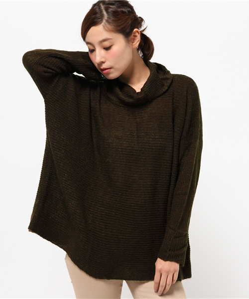OUTLET（アウトレット）の「【CAPRICIEUX LE'MAGE】アルパカタートルポンチョPO（ニット/セーター・レディース・カーキ/グレー/ホワイト・FREE）」の3枚目の写真
