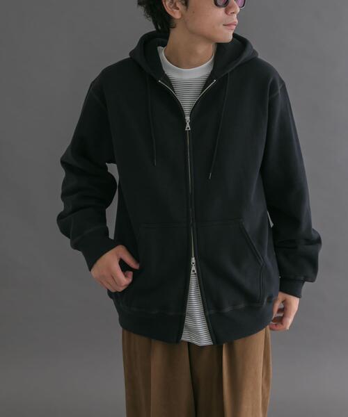 FORK&SPOON（フォークアンドスプーン）の「FORK&SPOON　リサイクルコットン裏毛ジップフーディー（パーカー・メンズ・パープル系その他/ブラック・5/4）」の2枚目の写真