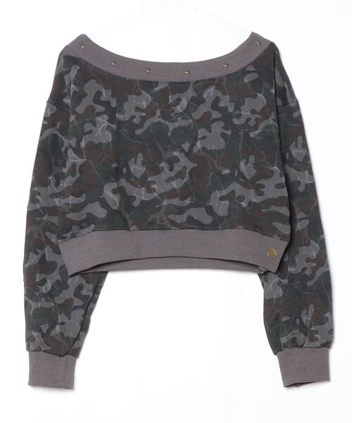 .KOM(ドットコム)の「『.KOM/ドットケーオーエム』カモ柄オフショルダースウェット【GC】(スウェット・レディース・グリーン/グレー・FREE)」の3枚目の写真