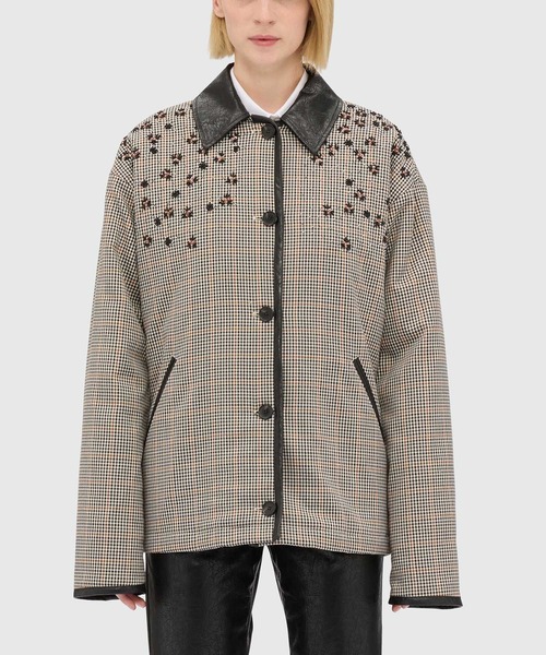 MSGM(エムエスジーエム)の「FLOWERビーズ チェックブルゾン(ブルゾン・レディース・ベージュ系・38)」の2枚目の写真