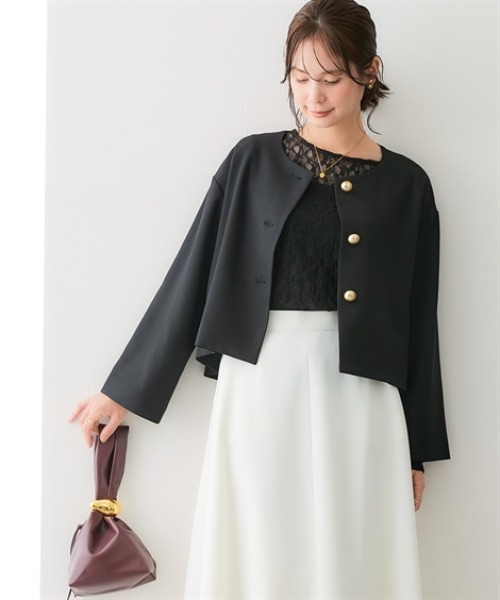 7days Life Styling（セブンデイズライフスタイリング）の「【レディーススーツ】＜OTOさんコラボ＞ボトムが選べるセットアップスーツ（ノーカラージャケット＋ワイドパンツまたはロング丈フレアスカート）（ストレッチウール調シリーズ）＜大きいサイズ有＞（スーツセット・レディース・ブラック系3/ブラック系1/ホワイト系2/ホワイト系1/ブラック系4/ブラック系2・M/L/LL/3L/4L/5L/6L/S/8L）」の22枚目の写真