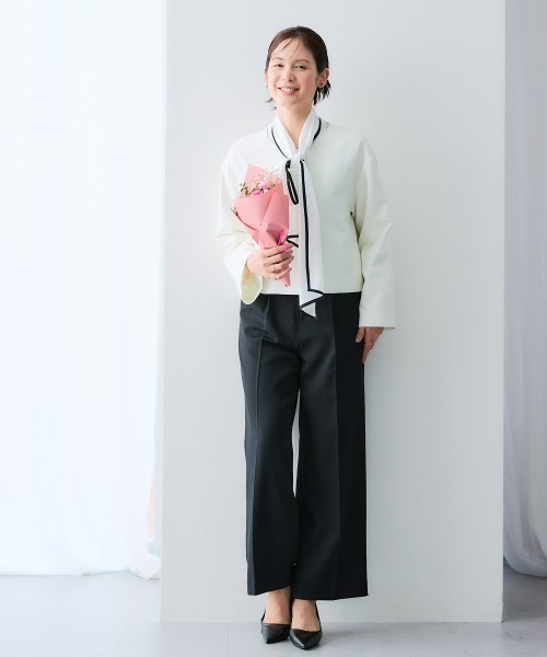 7days Life Styling（セブンデイズライフスタイリング）の「【レディーススーツ】＜OTOさんコラボ＞ボトムが選べるセットアップスーツ（ノーカラージャケット＋ワイドパンツまたはロング丈フレアスカート）（ストレッチウール調シリーズ）＜大きいサイズ有＞（スーツセット・レディース・ブラック系3/ブラック系1/ホワイト系2/ホワイト系1/ブラック系4/ブラック系2・M/L/LL/3L/4L/5L/6L/S/8L）」の8枚目の写真