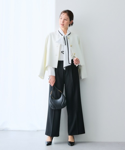 7days Life Styling（セブンデイズライフスタイリング）の「【レディーススーツ】＜OTOさんコラボ＞ボトムが選べるセットアップスーツ（ノーカラージャケット＋ワイドパンツまたはロング丈フレアスカート）（ストレッチウール調シリーズ）＜大きいサイズ有＞（スーツセット・レディース・ブラック系3/ブラック系1/ホワイト系2/ホワイト系1/ブラック系4/ブラック系2・M/L/LL/3L/4L/5L/6L/S/8L）」の9枚目の写真