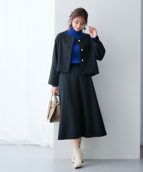 7days Life Styling（セブンデイズライフスタイリング）の「【レディーススーツ】＜OTOさんコラボ＞ボトムが選べるセットアップスーツ（ノーカラージャケット＋ワイドパンツまたはロング丈フレアスカート）（ストレッチウール調シリーズ）＜大きいサイズ有＞（スーツセット・レディース・ブラック系3/ブラック系1/ホワイト系2/ホワイト系1/ブラック系4/ブラック系2・M/L/LL/3L/4L/5L/6L/S/8L）」の13枚目の写真