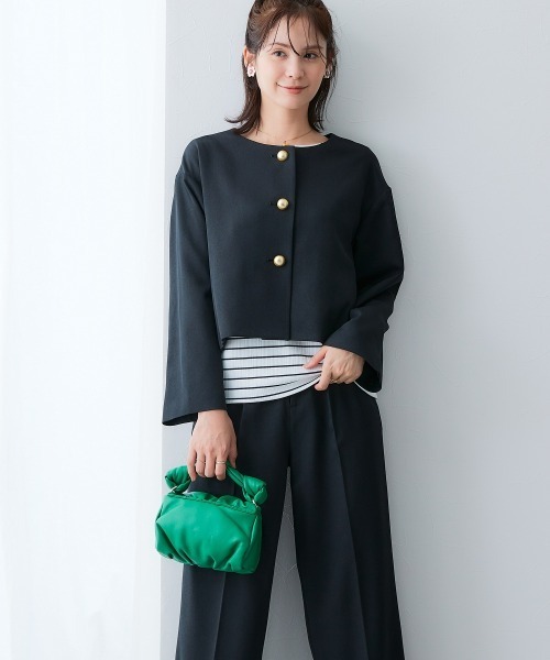 7days Life Styling（セブンデイズライフスタイリング）の「【レディーススーツ】＜OTOさんコラボ＞ボトムが選べるセットアップスーツ（ノーカラージャケット＋ワイドパンツまたはロング丈フレアスカート）（ストレッチウール調シリーズ）＜大きいサイズ有＞（スーツセット・レディース・ブラック系3/ブラック系1/ホワイト系2/ホワイト系1/ブラック系4/ブラック系2・M/L/LL/3L/4L/5L/6L/S/8L）」の15枚目の写真