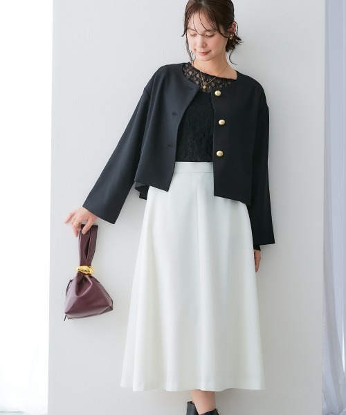 7days Life Styling（セブンデイズライフスタイリング）の「【レディーススーツ】＜OTOさんコラボ＞ボトムが選べるセットアップスーツ（ノーカラージャケット＋ワイドパンツまたはロング丈フレアスカート）（ストレッチウール調シリーズ）＜大きいサイズ有＞（スーツセット・レディース・ブラック系3/ブラック系1/ホワイト系2/ホワイト系1/ブラック系4/ブラック系2・M/L/LL/3L/4L/5L/6L/S/8L）」の18枚目の写真