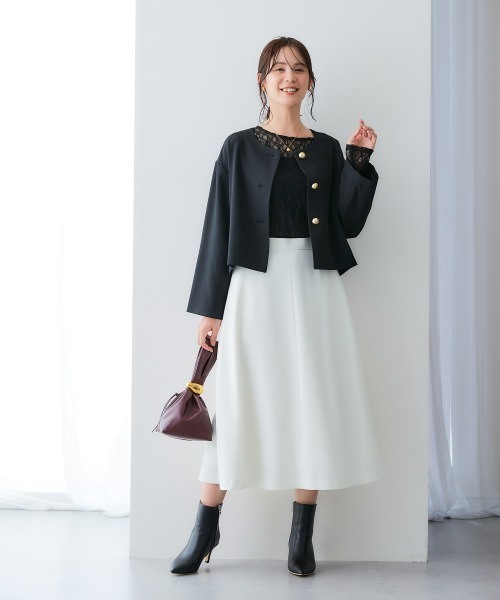 7days Life Styling（セブンデイズライフスタイリング）の「【レディーススーツ】＜OTOさんコラボ＞ボトムが選べるセットアップスーツ（ノーカラージャケット＋ワイドパンツまたはロング丈フレアスカート）（ストレッチウール調シリーズ）＜大きいサイズ有＞（スーツセット・レディース・ブラック系3/ブラック系1/ホワイト系2/ホワイト系1/ブラック系4/ブラック系2・M/L/LL/3L/4L/5L/6L/S/8L）」の20枚目の写真