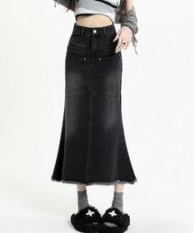 lilful（リルフル）の「【25年秋冬新作】ウォッシュ加工 裾フリンジ マーメイドロングスカート（スカート・レディース）」