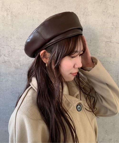セール】フェイクレザーベレー帽（ハンチング/ベレー帽）｜pyornim