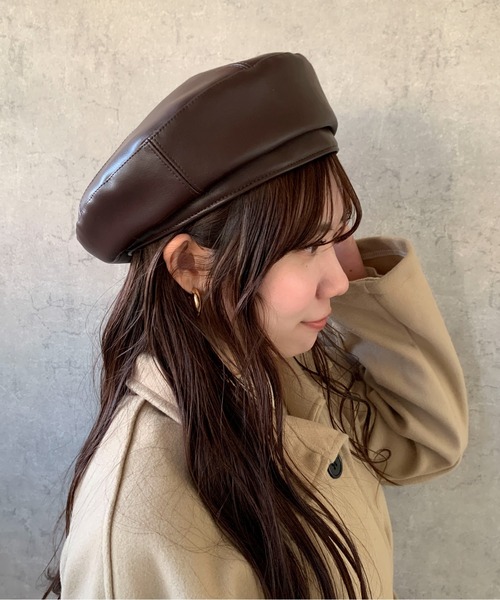 セール】フェイクレザーベレー帽（ハンチング/ベレー帽）｜pyornim