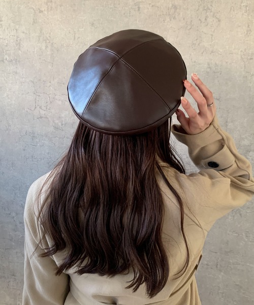 TNEON レザー ベレー帽 黒 14+（イチヨンプラス） 帽子 ベレー帽 フェイクレザーベレー