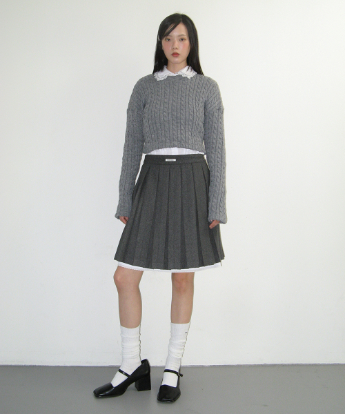 スカート CRANK Layered Wool Pleated Skirt_Gray レイヤードウールプリーツスカート_グレー（スカート）｜CRANK