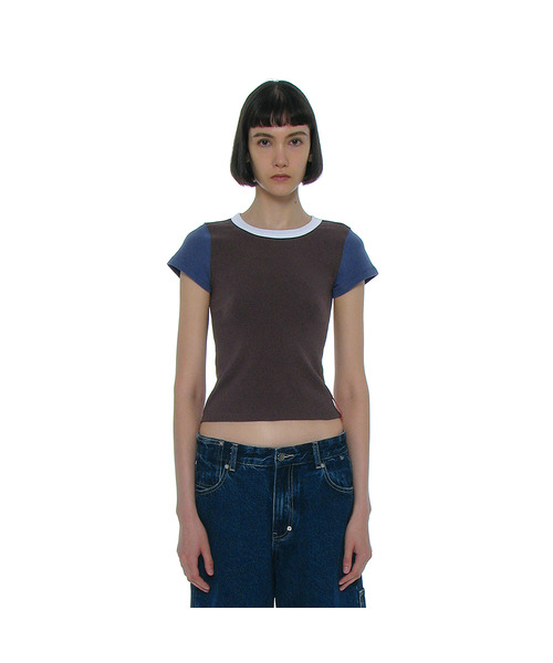 PARTIMENTO WOMEN（パルティメントウィメン）の「PWC カラーブロックベビーティー_3カラー（Tシャツ/カットソー・レディース・チャコール/ミント/スカイブルー・SMALL/MEDIUM/LARGE）」の2枚目の写真
