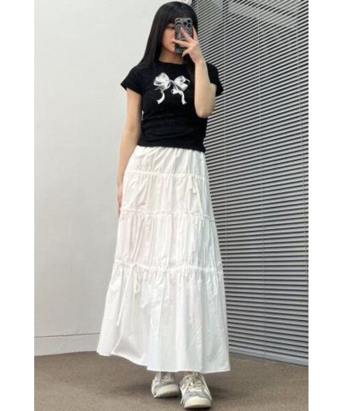 RONRON(ロンロン)の「DOUBLE RIBBON SLIM CROP T SHIRT BLACK SILVER(Tシャツ/カットソー・レディース・その他・FREE)」の5枚目の写真