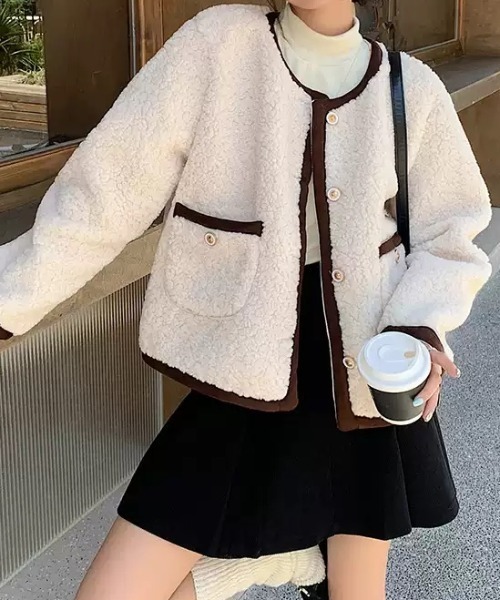 Teem Store(チームストア)の「バイカラーボアジャケット(ノーカラージャケット・レディース・ホワイト/ベージュ・F)」の20枚目の写真