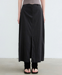 SEERSUCKER SLIT LONG SKIRT_NAVY