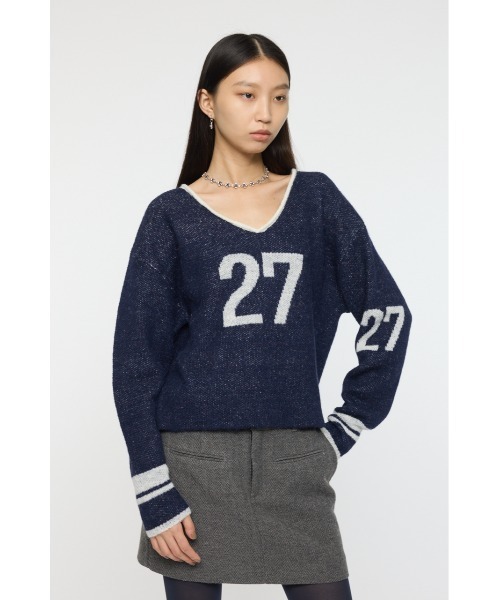 MOUSSY(マウジー)の「SHAGGY NUMBERING セーター(ニット/セーター・レディース・ライトベージュ/ブラウン/ネイビー・FREE)」の1枚目の写真