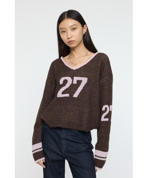 MOUSSY(マウジー)の「SHAGGY NUMBERING セーター(ニット/セーター・レディース・ライトベージュ/ブラウン/ネイビー・FREE)」の4枚目の写真