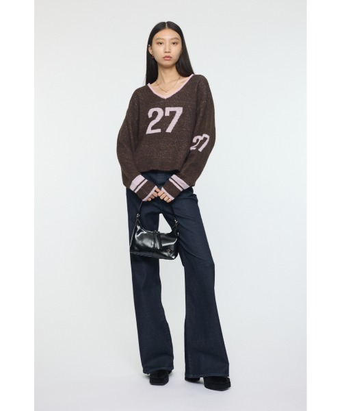 MOUSSY(マウジー)の「SHAGGY NUMBERING セーター(ニット/セーター・レディース・ライトベージュ/ブラウン/ネイビー・FREE)」の6枚目の写真