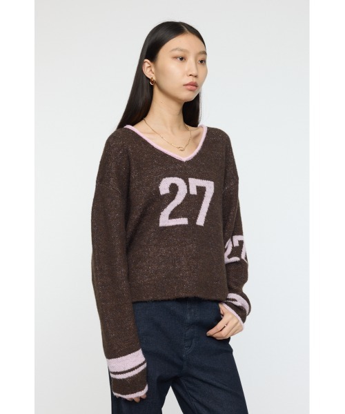 MOUSSY(マウジー)の「SHAGGY NUMBERING セーター(ニット/セーター・レディース・ライトベージュ/ブラウン/ネイビー・FREE)」の7枚目の写真
